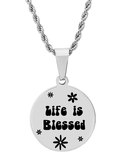 HMY Jewelry Stainless Steel Life Is Blessed Pendant Necklace - White