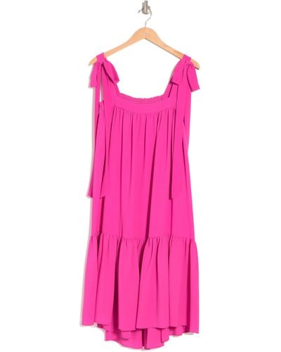 Gabby Skye Square Neck Tie Strap Crepe Flounce Shift Dress In Wild Berry At Nordstrom Rack - Pink