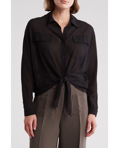 Adrianna Papell Tie Front Button-up Shirt - Black