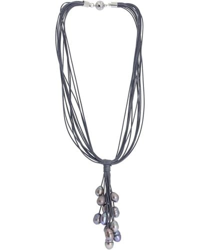 Saachi Winter 1.2cm Tahitian Pearl Leather Cord Necklace - Gray
