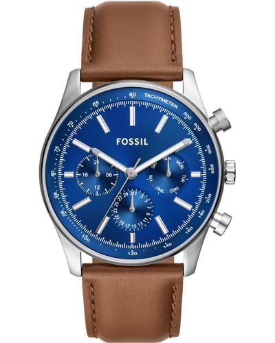 Fossil Sullivan Multi Function Leather Strap Watch - Blue