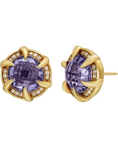 Bony Levy Iris 18k Yellow Gold Semiprecious Stone & Diamond Halo Stud Earrings - Blue
