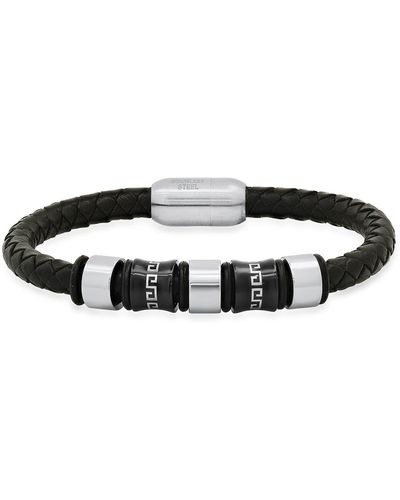 HMY Jewelry Mens' Two-tone Braided Leather Bracelet - Black