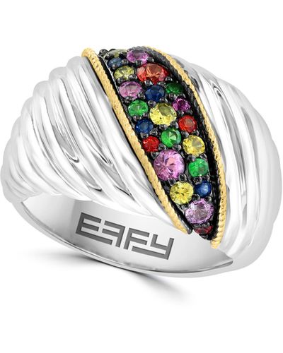 Effy Sterling Silver & 14k Gold Pavé Sapphire & Tsavorite Ring - Multicolor