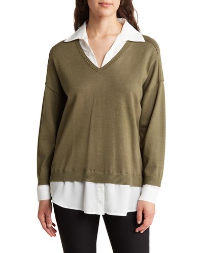 Adrianna Papell Twofer Sweater - Green