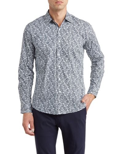 T.R. Premium Floral Print Long Sleeve Button-up Shirt - Gray