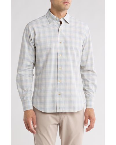 David Donahue Casual Plaid Cotton Poplin Button-down Shirt - Gray