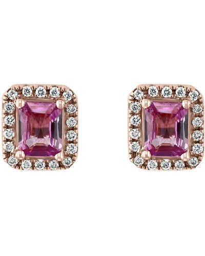 Effy 14k Rose Gold Pink Sapphire & Diamond Halo Stud Earrings - Red