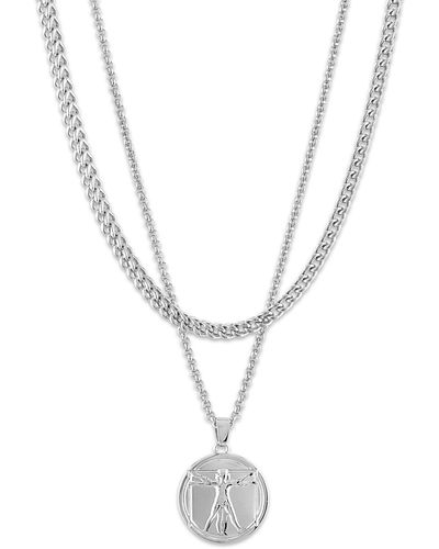 Esquire Chain & Coin Amulet Pendant Necklace Set - White