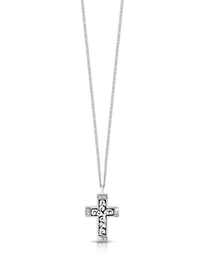 Lois Hill Sterling Silver Diamond Edge Cross Pendant Necklace - White