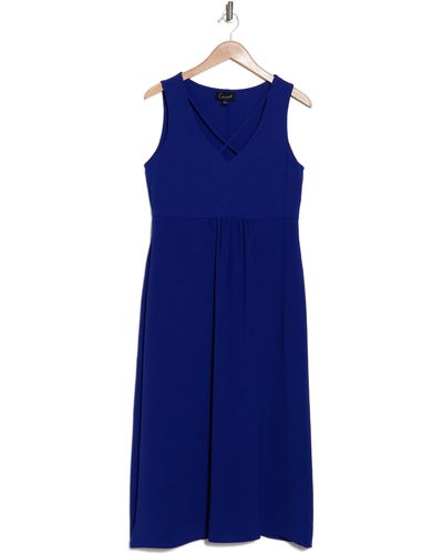 Connected Apparel Criss Cross Neckline Midi Dress - Blue