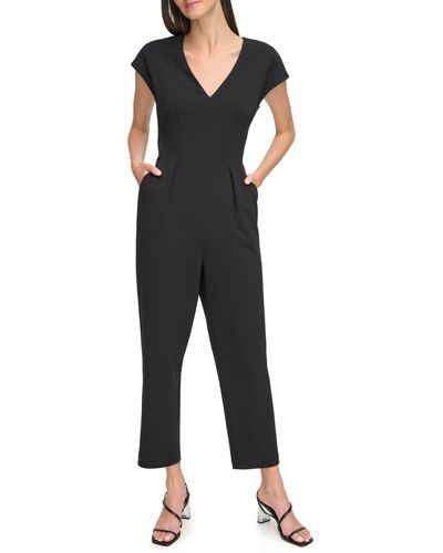 Calvin Klein Cap Sleeve Crop Jumpsuit - Black