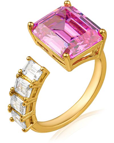 CZ by Kenneth Jay Lane Emerald Cut Pink Cz & White Cz Open Band Ring
