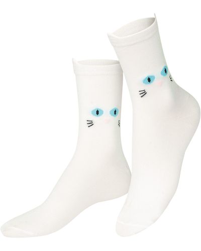 Doiy. Cat Crew Socks - White