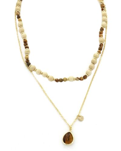 Panacea Two Row Bead & Pendant Chain Necklace - Metallic