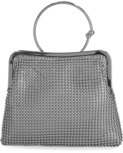 Jessica Mcclintock Kinsley Beaded Mesh Clutch In Silver At Nordstrom Rack - Gray