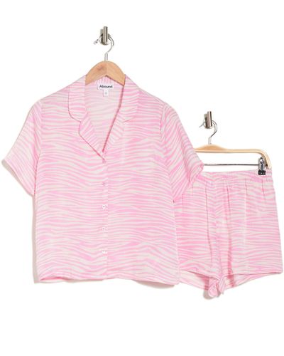 Abound Satin Button-up Shirt & Shorts Pajamas - Pink