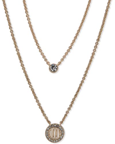 DKNY Crystal Layered Pendant Necklace - Multicolor