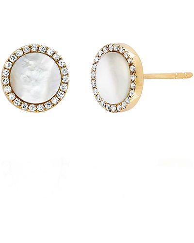 EF Collection Diamond & Mother-of-pearl Disc Stud Earrings In Yellow Gold/pearl At Nordstrom Rack - Metallic