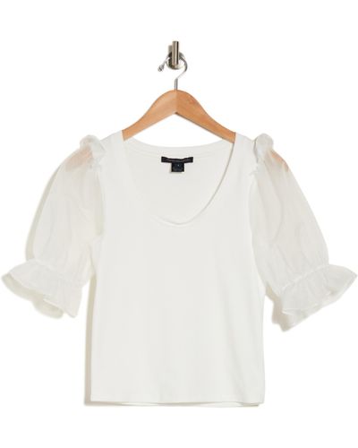 French Connection Rosana Organza Puff Sleeve T-shirt - White