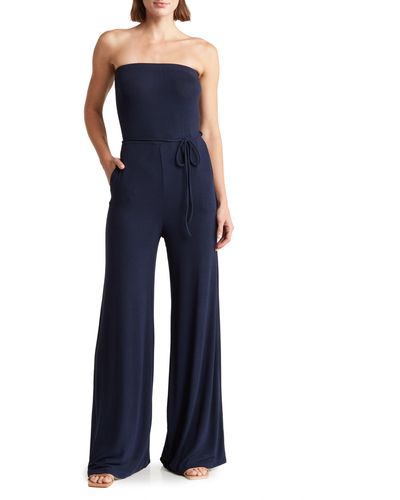 Go Couture Ribbed Strapless Tube Jumpsuit - Blue