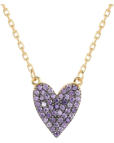 Suzy Levian 14k Gold Plated Sterling Silver Pavé Cubic Zirconia Heart Pendant Necklace - Purple