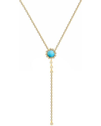 Gabi Rielle 14k Gold Plated Sterling Silver Turquoise Flower & Cz Lariat Necklace - Metallic
