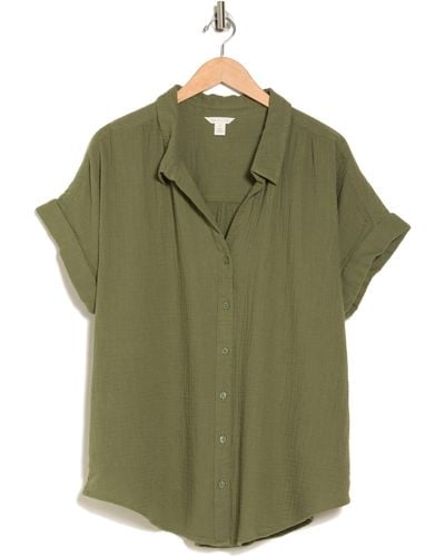 Caslon Duo Gauze Camp Shirt - Green