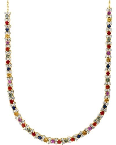 Effy 14k Gold Plated Sterling Silver Multi Sapphire & Diamond Necklace - Natural