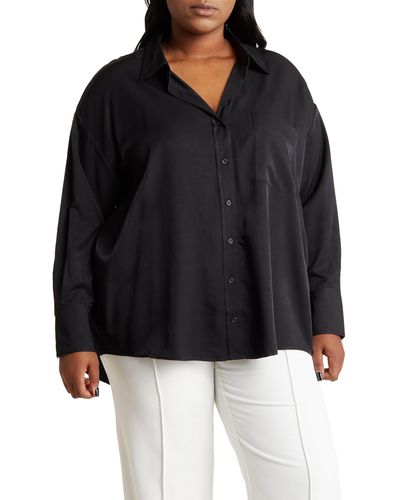 Rachel Roy Long Sleeve Button-up Tunic Shirt - Black
