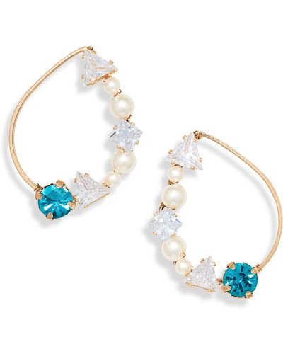 Tasha Oval Crystal & Imitation Pearl Earrings - Blue