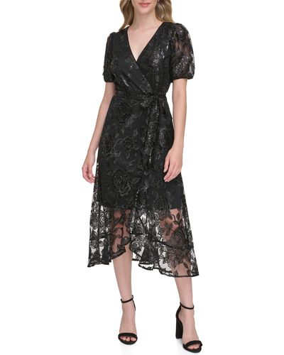 Kensie Sequin Embroidered Mesh Dress - Black