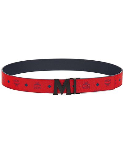 MCM Logo Buckle Reversible Belt - Red