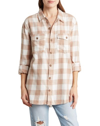 Roxy Let It Go Relaxed Fit Cotton Flannel Shirt - Natural