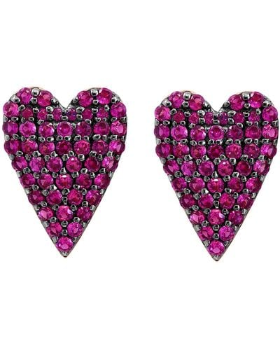 Effy 14k Rose Gold Pavé Pink Sapphire Heart Stud Earrings - Purple