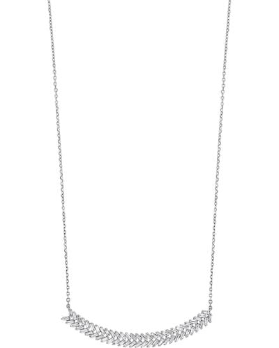 Bony Levy Gatsby 18k White Gold Baguette Diamond Curved Bar Pendant Necklace