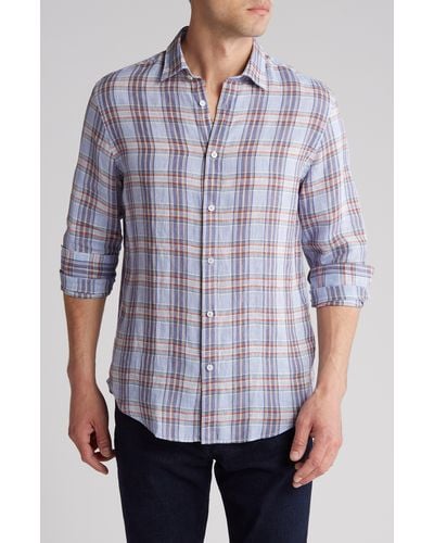Bugatchi Long Sleeve Stretch Linen Button-up Shirt - Blue