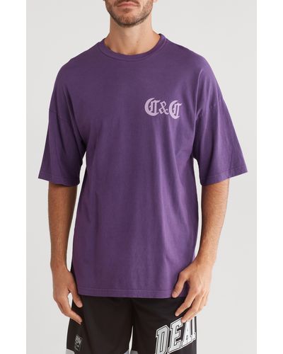 Crooks and Castles Oversize Heavy Wash Logo Graphic T-shirt - Purple