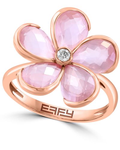 Effy 14k Rose Gold Rose Quartz & Diamond Flower Ring - Pink