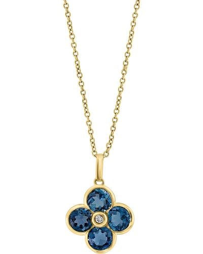 Effy 14k Yellow Gold Semiprecious Stone & Diamond Flower Pendant Necklace - Blue