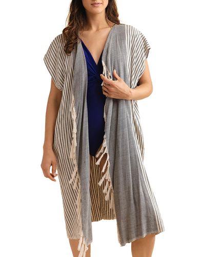 Saachi Striped Turkish Towel Robe - Gray