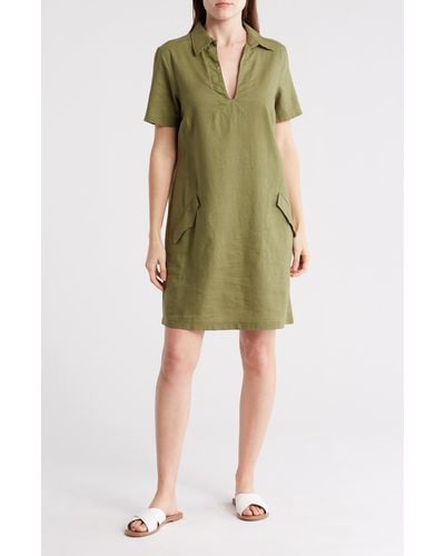 Max Studio Short Sleeve Linen Blend Shift Dress - Green