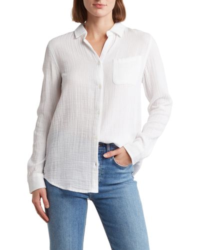 Beach Lunch Lounge Alessia Long Sleeve Cotton Button-up Shirt - White