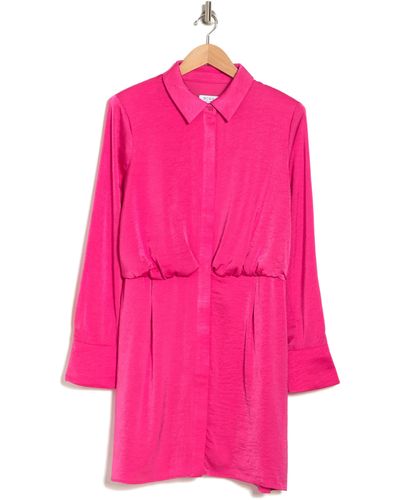 BCBGMAXAZRIA Long Sleeve Chiffon Shirtdress - Pink