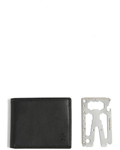 Original Penguin Leather Wallet & Card Tool Set - Gray