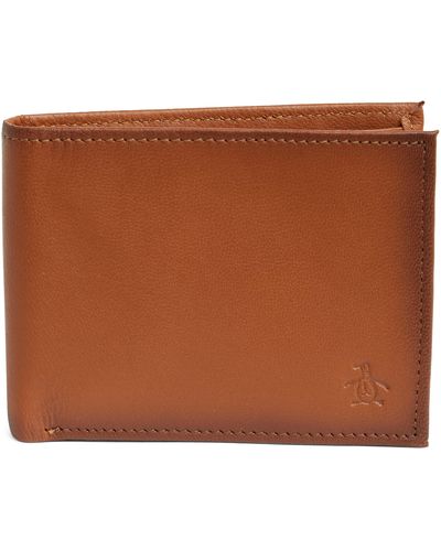 Original Penguin Rfid Slim Bifold Leather Wallet - Brown