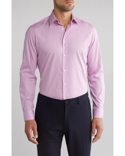 Duchamp Check Tailored Fit Dress Shirt - Purple