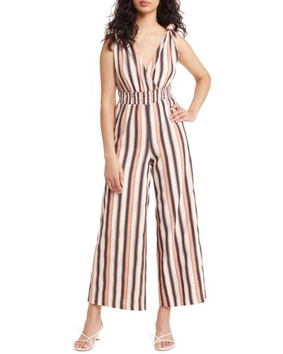 Adelyn Rae Denise Stripe Tie Shoulder Jumpsuit - White