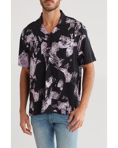 Abound Abstract Floral Short Sleeve Button-up Shirt - Black