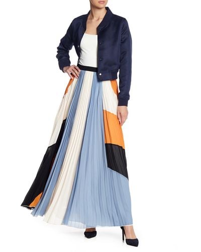 Gracia Pleated Colorblock Maxi Skirt - Blue